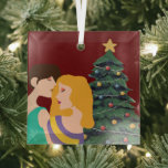 Beautiful Lesbian Couple Art Christmas Tree Red Glass Tree Decoration<br><div class="desc">Beautiful lesbian Christmas ornament featuring a romantic gay couple. Two women hold each other in a loving embrace in front of a festive Christmas tree on a pretty ornament gift for your LGBT friends</div>