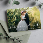 beautiful lettering wedding thank you photo<br><div class="desc">A beautiful script design with a wonderful image of the bride and groom. Add a personal thank you message at the back.</div>