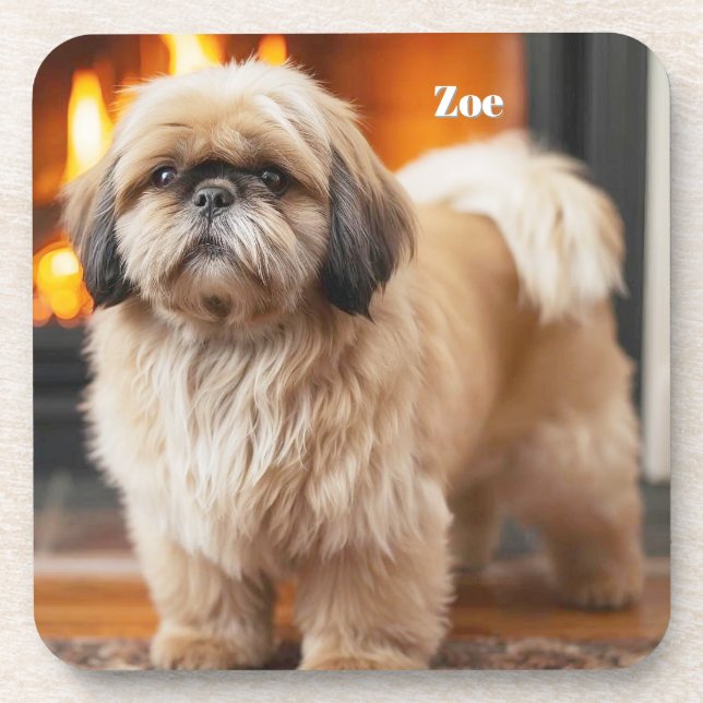 Beautiful Lhasa Apso Personalised Coaster Set (Front)