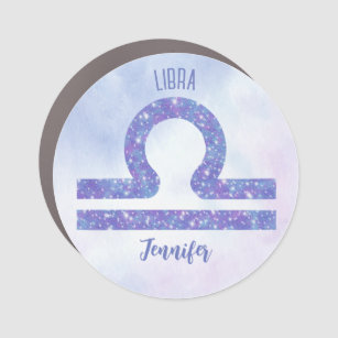 Beautiful Libra Astrology Personalised Purple Car Magnet