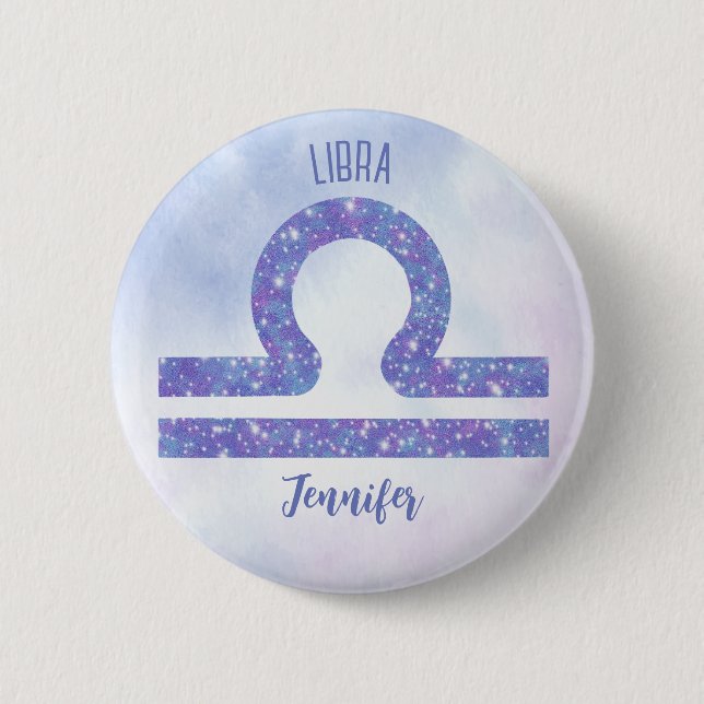 Beautiful Libra Astrology Sign Personalised Purple 6 Cm Round Badge (Front)