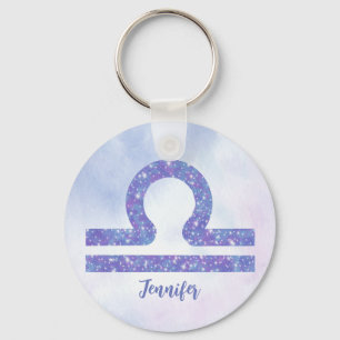 Beautiful Libra Astrology Sign Personalised Purple Key Ring