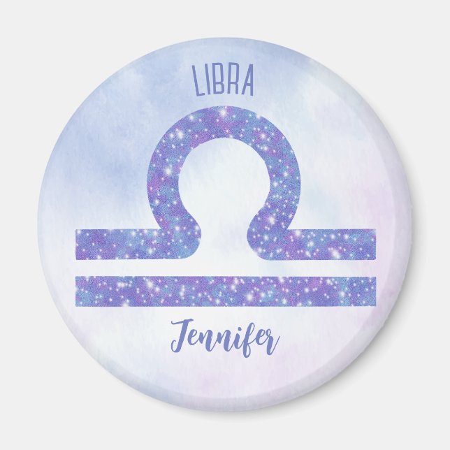 Beautiful Libra Astrology Sign Personalised Purple Magnet (Front)