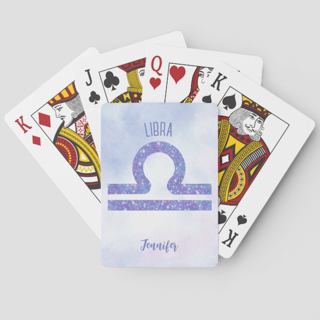Beautiful Libra Astrology Sign Personalised Purple Playing Cards (Back)