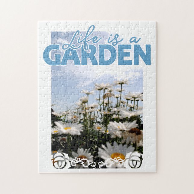 Beautiful Life is a Garden Quote Sky Blue Daisies Jigsaw Puzzle (Vertical)