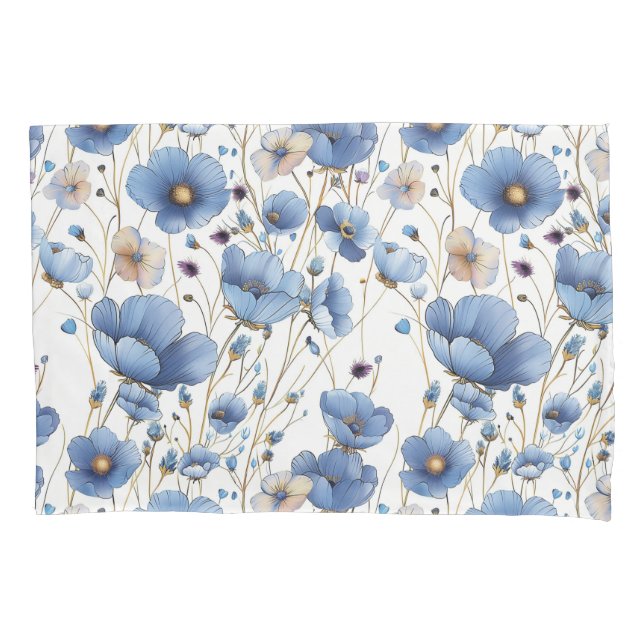 Beautiful light blue wildflower pillowcase (Front)