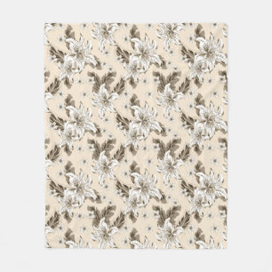 Beautiful light brown flower pattern fleece blanket