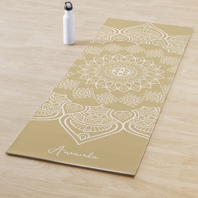 Beautiful Light Mustard Mandala Custom Yoga Mat (In Situ)