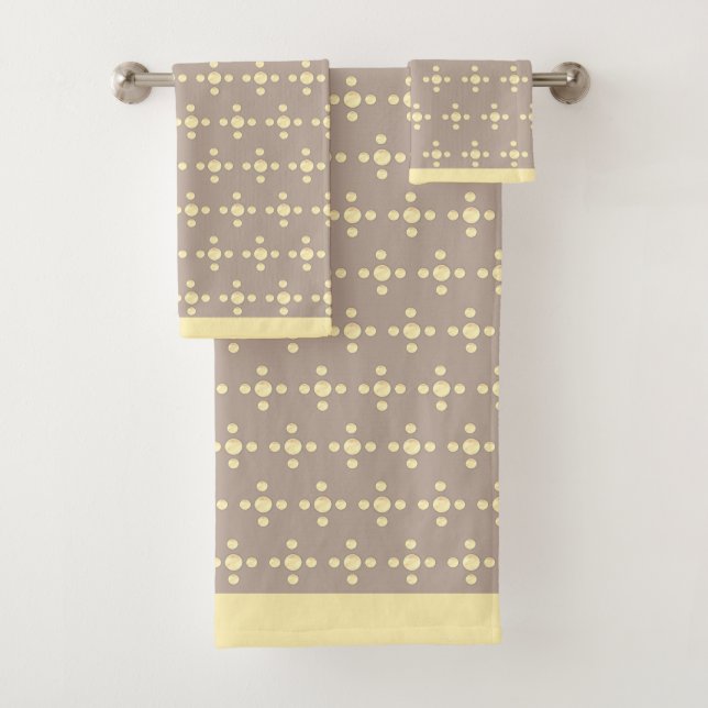 Beautiful light saffron yellow dots on beige bath towel set (Insitu)