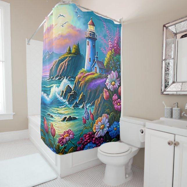 beautiful lighthouse lovers beach  shower curtain (In Situ)