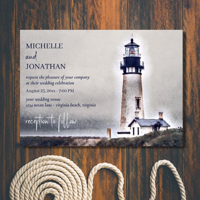 Beautiful Lighthouse Nautical Beach Wedding Invitation (Creator Uploaded)