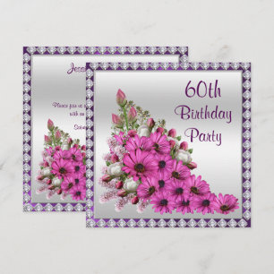 Beautiful Lilac Bouquet & Diamonds 60th Birthday Invitation
