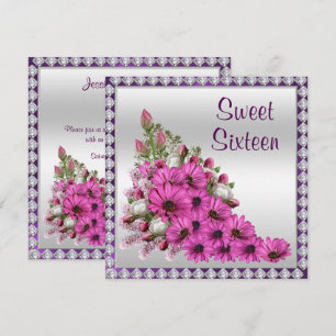 Beautiful Lilac Bouquet & Diamonds Sweet 16 Invitation