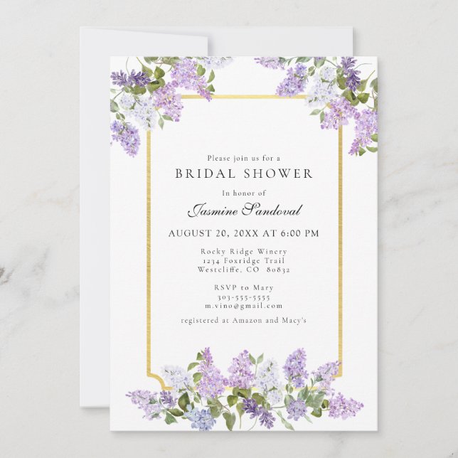 Beautiful Lilac Floral Bridal Shower Invitation (Front)