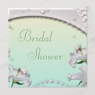 Beautiful Lilies and Sparkles Mint Bridal Shower Invitation