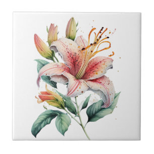 Beautiful Lily Vintage Botanical Ceramic Tile
