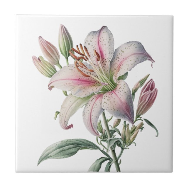  Beautiful Lily Vintage Botanical Ceramic Tile (Front)