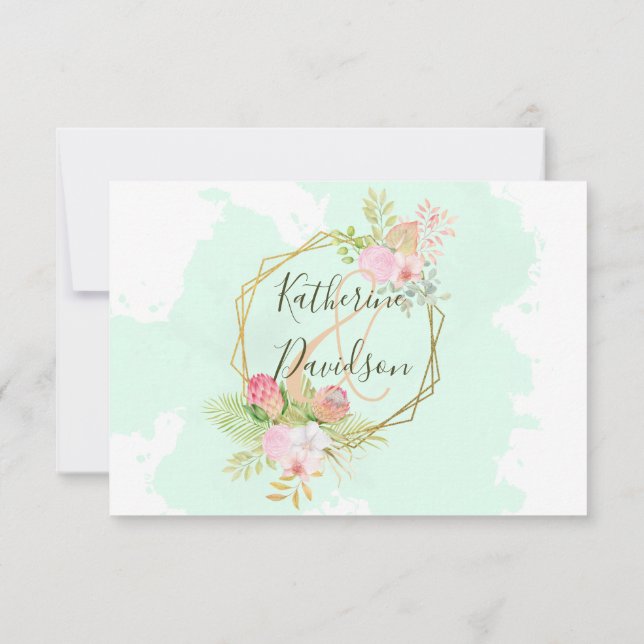 Beautiful Lime Green 💚 Botanical Boho Wedding RSVP Card (Back)