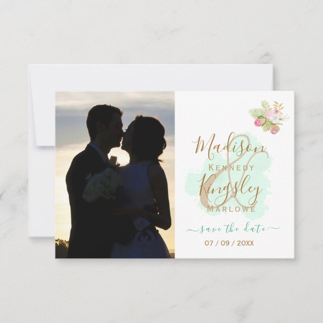 Beautiful Lime Green 💚 Botanical Boho Wedding Save The Date (Front)