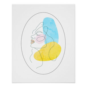 Beautiful Lined Lady Blue Yellow Art Poster