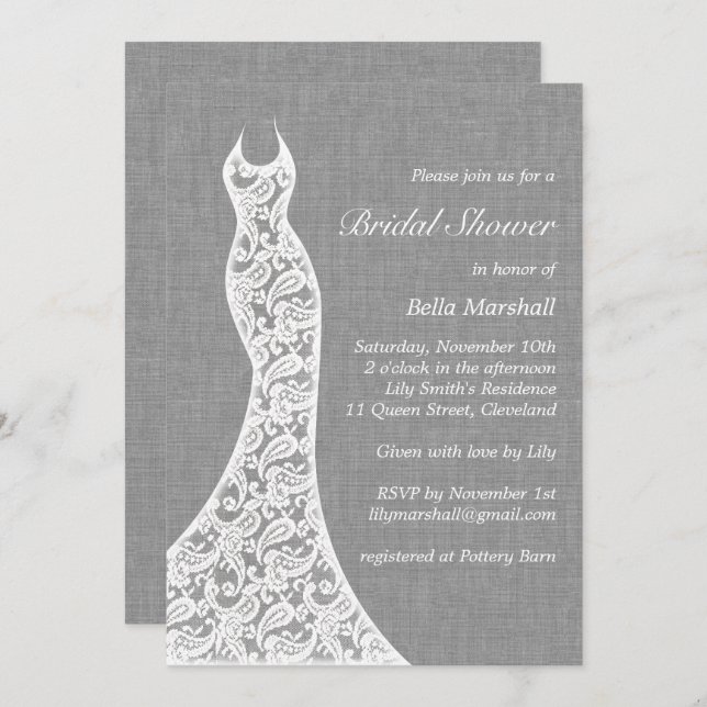 Beautiful Linen Bridal Shower Invitation (Front/Back)