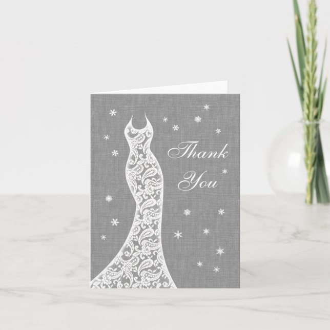 Beautiful Linen Folded Winter Thank You Card (Front)