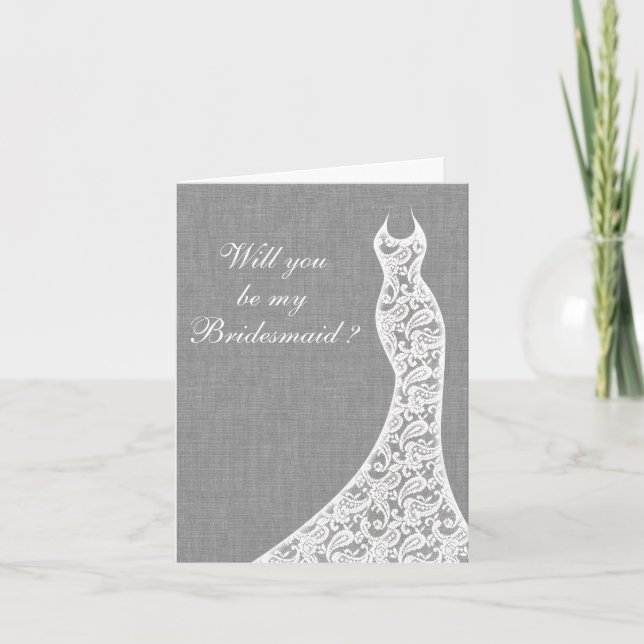 Beautiful Linen Will you be my Bridesmaid Card (Front)