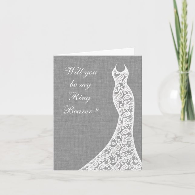 Beautiful Linen Will you be my Ring Bearer Card (Front)