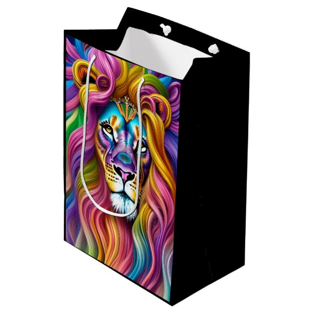 Beautiful Lion with Colourful Main  Medium Gift Bag (Front Angled)