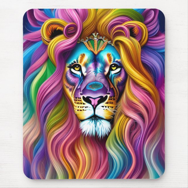 Beautiful Lion with Colourful Main  Mouse Pad (Front)