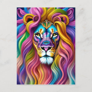 Beautiful Lion with Colourful Main  Postcard