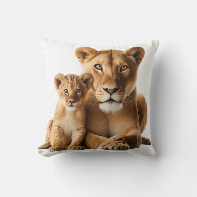 Beautiful Lioness and Her Cub Throw Pillow (Front)