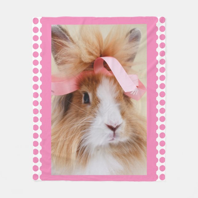 Beautiful Lionhead Dwarf Bunny Rabbit Fleece Blanket (Front)