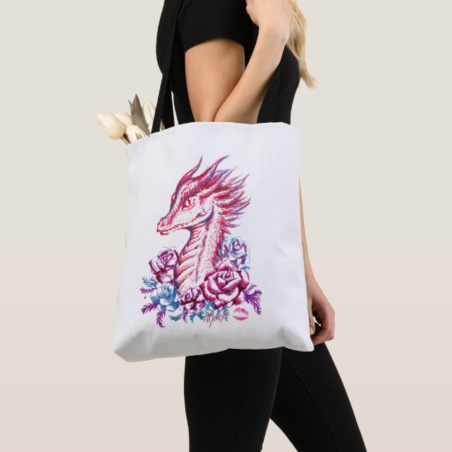 Beautiful Lipstick Dragon Art US Made Tote Bag (Close Up)