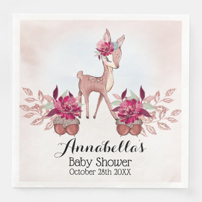 Beautiful Little Fawn Baby Girl Fall Baby Shower I Napkin (Front)
