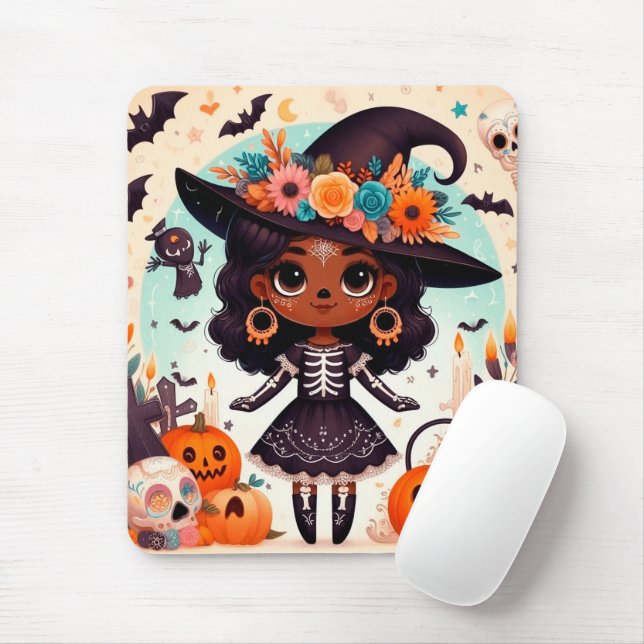 Beautiful little witch halloween party mouse pad (With Mouse)