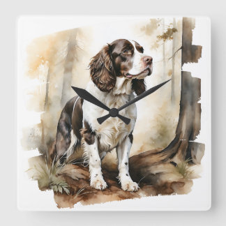 BEAUTIFUL LIVER & WHITE ENGLISH SPRINGER SPANIEL SQUARE WALL CLOCK