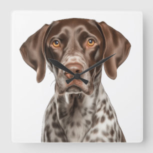 BEAUTIFUL LIVER & WHITE GERMAN SHORTHAIRED POINTER SQUARE WALL CLOCK