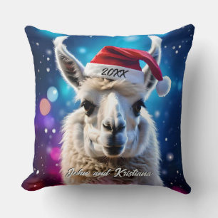Beautiful Llama in a Santa Hat Cushion