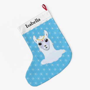 Beautiful Llama & Snowflakes on Turquoise Large Christmas Stocking