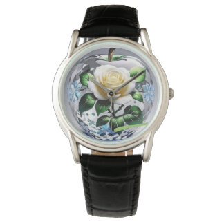 Beautiful logo design of a rose flower above the c watch