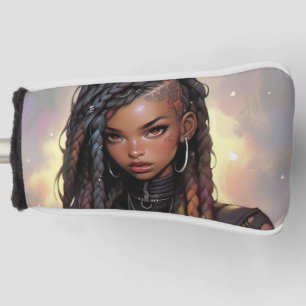 Beautiful Long Braids Undercut Black Anime Girl Golf Head Cover