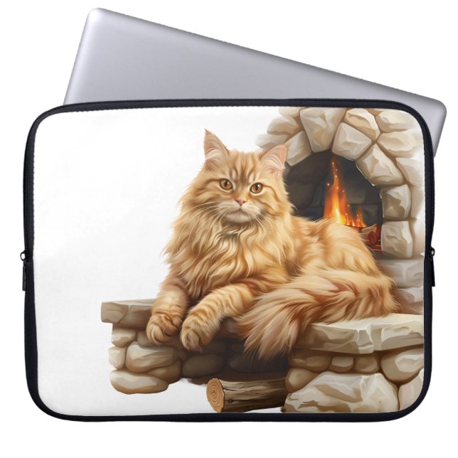 BEAUTIFUL LONG HAIRED ORANGE TABBY CAT LAPTOP SLEEVE (Front)