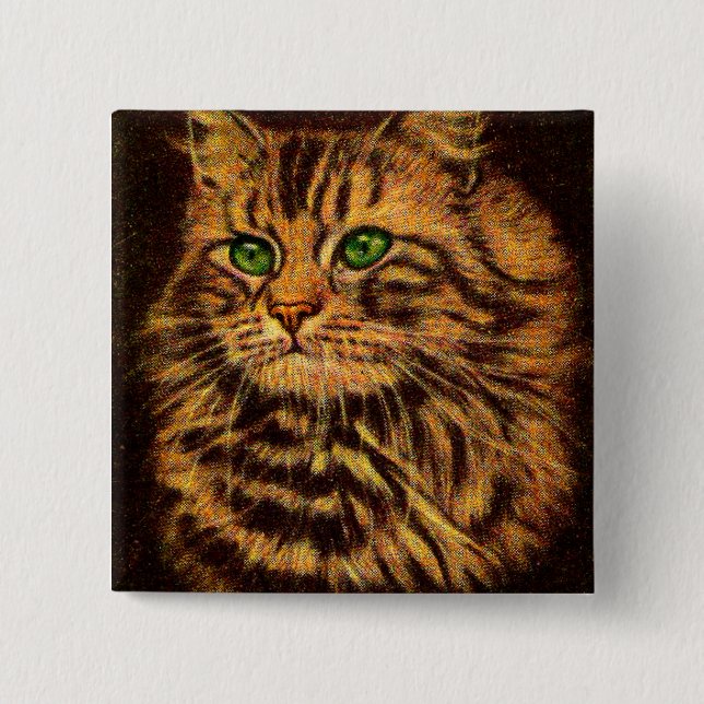 beautiful long-haired tabby cat print 15 cm square badge (Front)