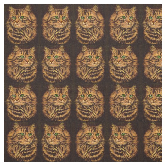 beautiful long-haired tabby cat print fabric (Swatch)