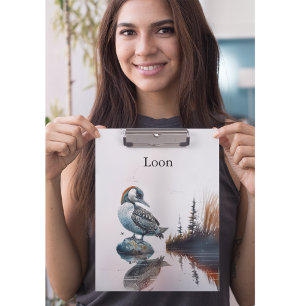 beautiful loon on a rock in watercolor clipboard