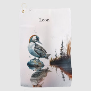 beautiful loon on a rock in watercolor golf towel