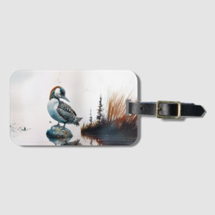 beautiful loon on a rock in watercolor luggage tag