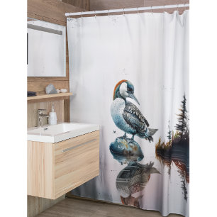 beautiful loon on a rock in watercolor shower curtain