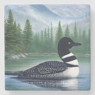 Beautiful Loon On Northern Lake Stone Coaster